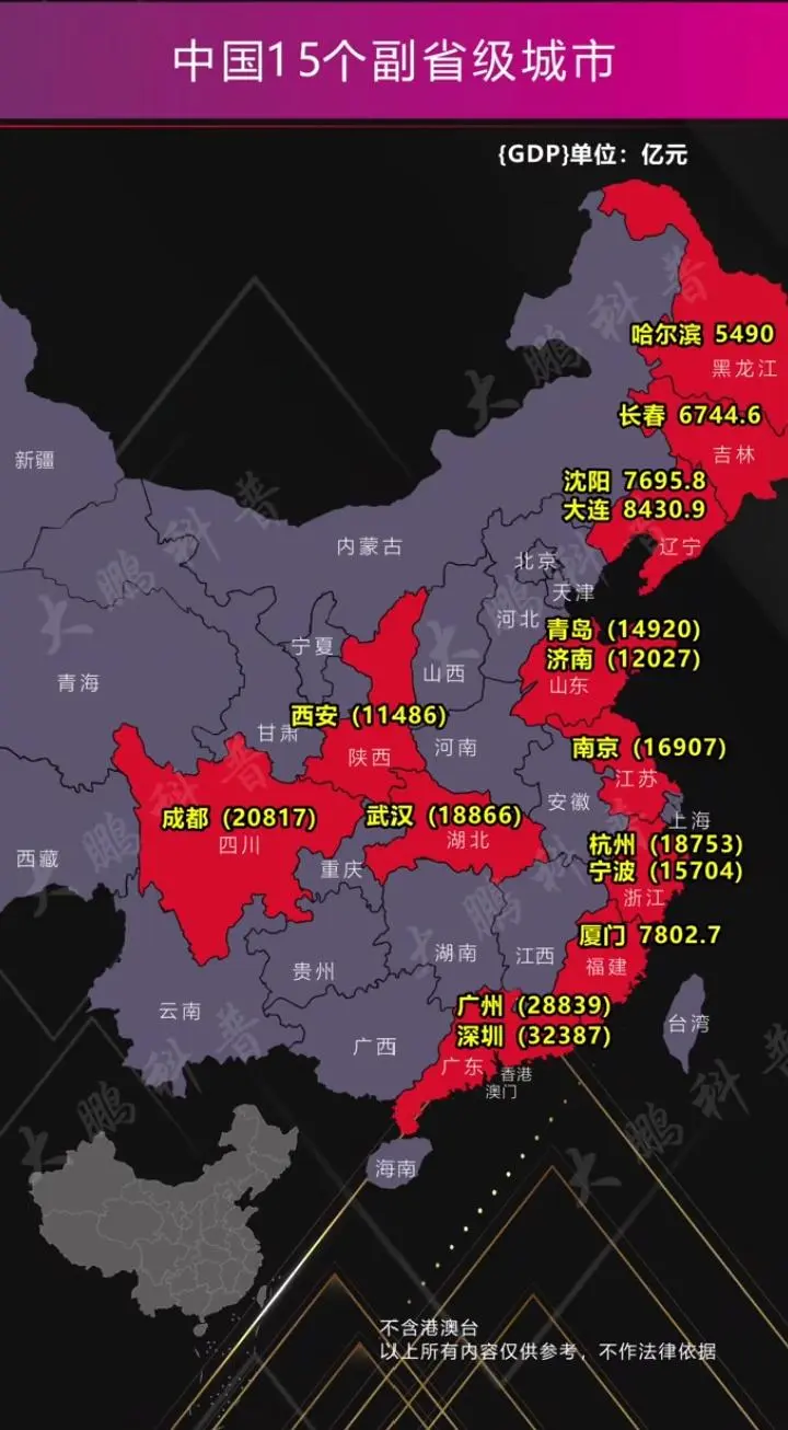 中国15个副省级城市